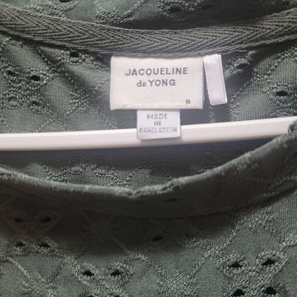 Jaqueline De Yong Olive Green Eyelet Short Sleeve Top S - Picture 5 of 6